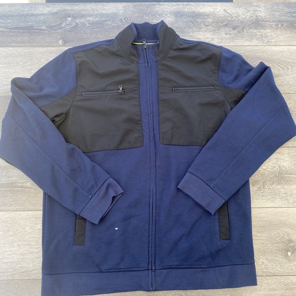 Alfani Track Jacket Mens Size Large Slim Fit Navy Black Front Zip Up - Picture 1 of 7